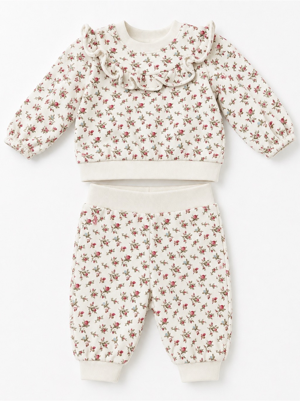 Ralph Lauren Baby Girls 3M Floral Ruffle Sweatshirt Jogger Set Cottagecore